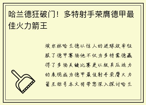 哈兰德狂破门！多特射手荣膺德甲最佳火力箭王