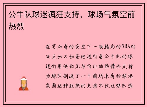 公牛队球迷疯狂支持，球场气氛空前热烈